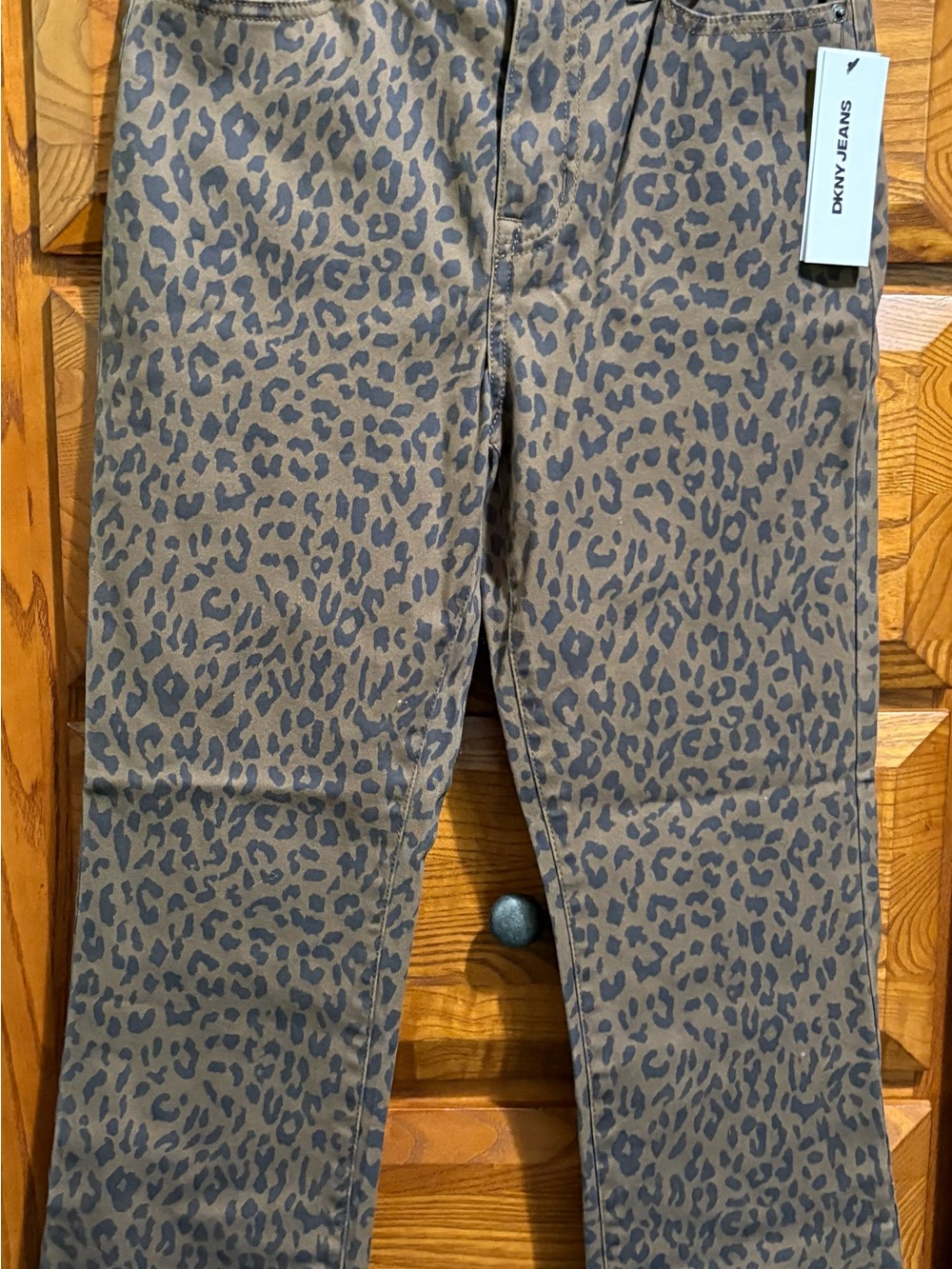 DKNY High-Rise Flare Jeans in Brown Leopard Print